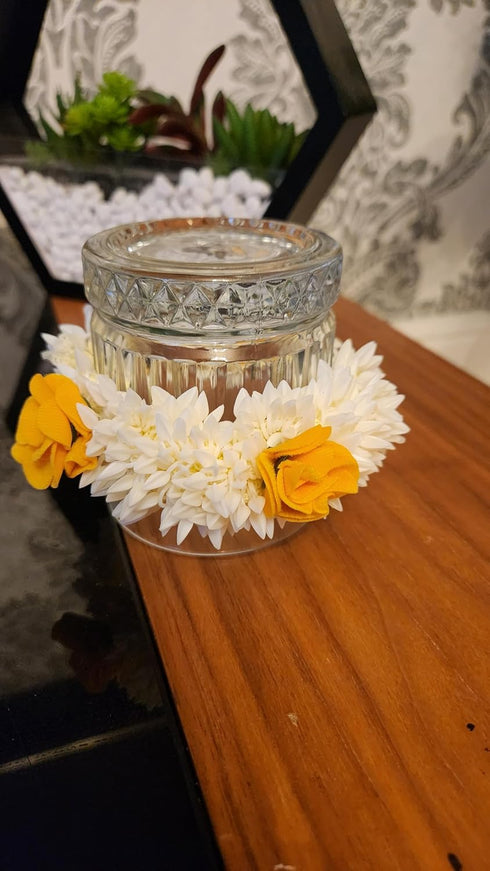 Traditional Indian Hair Accessories White Gajra with Yellow Rose Artificial Flower Jewelry for Women Party Wear