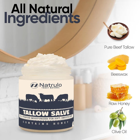 Beef Tallow Salve All Natural Grass Fed Balm with Honey Moisturizing Skin Repair for Eczema & Dry Skin