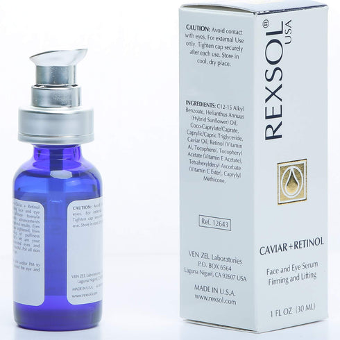 REXSOL CAVIAR + RETINOL Face and Eye Serum Firming and Lifting | Hybrid Sunflower & Caviar Oil with Vitamin C, E & A |