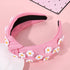 NVENF Flower Headbands for Women Spring Summer Floral Knotted Headbands Crystal Rhinestone White Pink Wide Top Knot Headband Beach Summer Hair Accessories Outfits Gifts (Flower A-Pink3)
