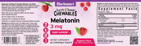 Bluebonnet Nutrition EarthSweet Melatonin 3 mg Sleep Aid, 60 Chewable Tablets, Raspberry Flavor