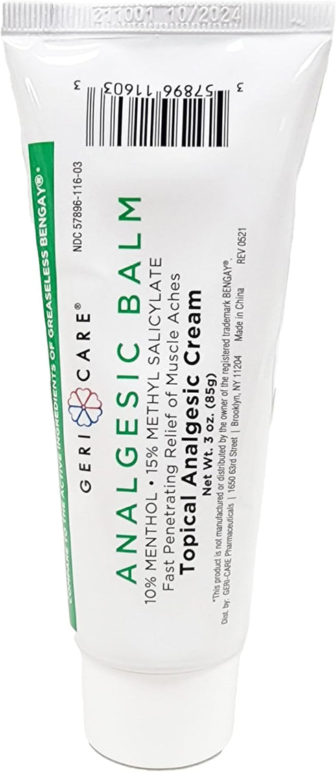 GeriCare Topical Analgesic Cream - 10% Menthol and 15% Methyl Salicylate, 3 Ounce