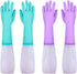 Reusable Long Sleeve Dishwashing Gloves, Latex Free with Cotton Lining, Kitchen Gloves 2 Pairs, Purple+Blue