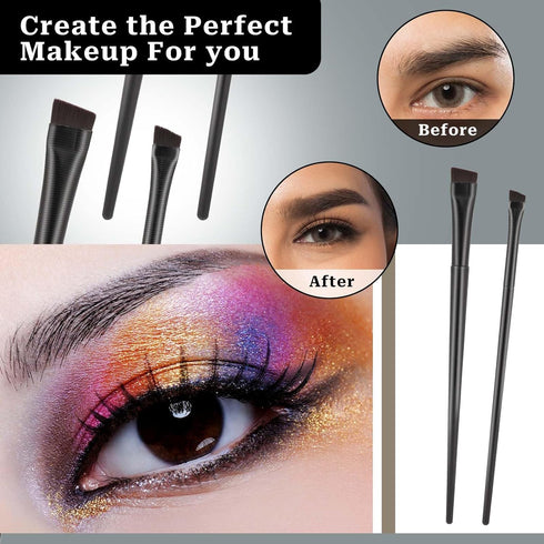 10 Pcs Angled Eyebrow Eyeliner Brush Set, Flat Applicator, Ultra Thin Angled Eyeliner Eyeshadow Makeup Brush
