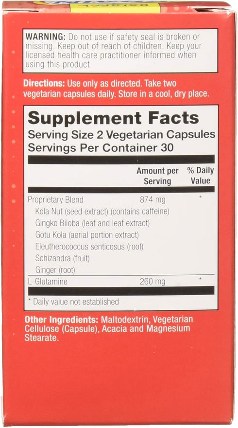 Natural Balance Brain Pep | Brain Function Supplement with Ginkgo Biloba, Kola Nut | 60 Capsules for Improved Memory,
