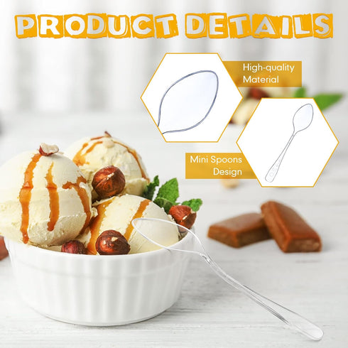 500 Pcs Clear Mini Spoons for Desserts, Small Plastic Tasting Spoon, Tiny Disposable Spoons for Sample, 3.7 x 0.8 Inch