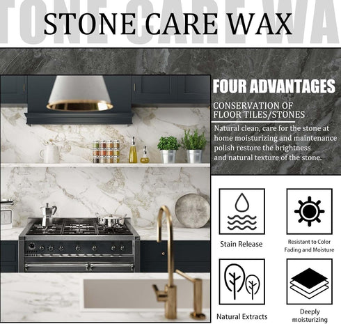 Granite Cleaner and Stone Polish, 3.5oz Care Wax for Granite Countertops and Quartz, Restores Shine and Nourishes