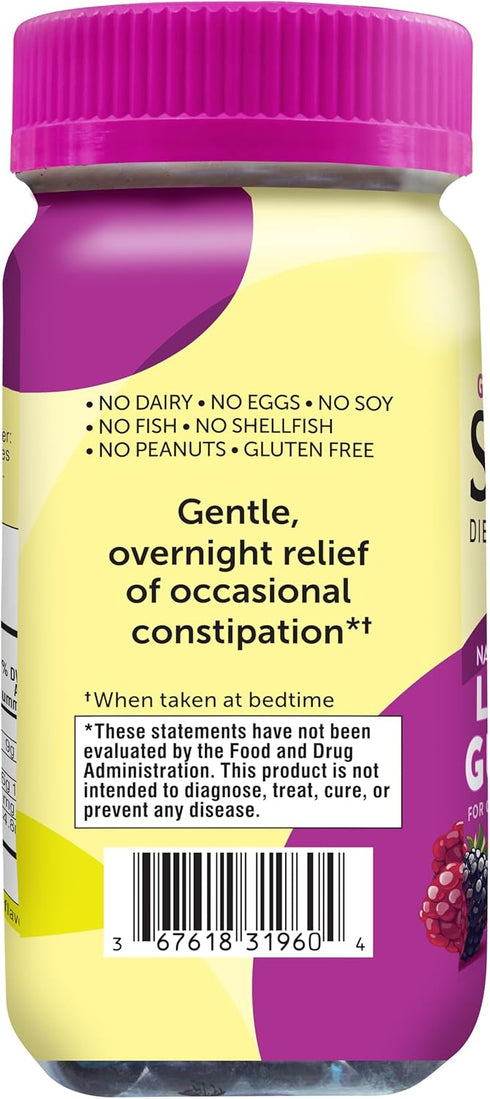 Senokot Dietary Supplement Laxative Gummies, Mixed Berry Flavor, Natural Senna Extract, 60 Count for Gentle Overnight