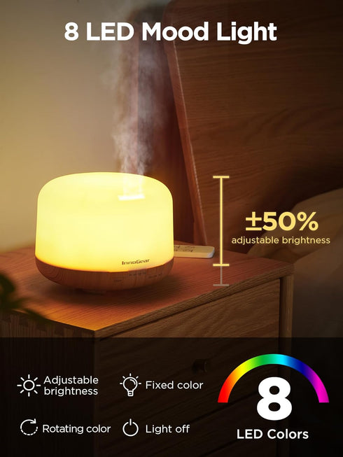 InnoGear 500ml Essential Oil Diffuser with Remote Control, Ultrasonic Aromatherapy Humidifier for Large Room