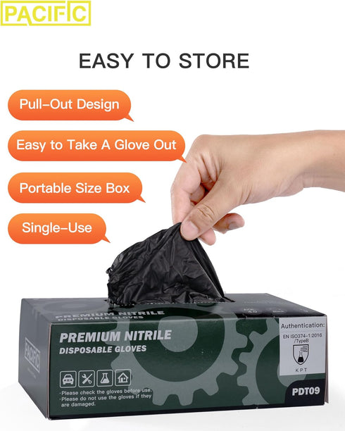 PACIFIC PPE Black Nitrile Disposable Gloves, 6 Mil, Food-Safe, Heavy-Duty, 100 Count, Large, Powder-Free