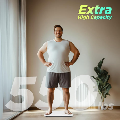 550lb Digital Bathroom Scale, Ultra-Wide Platform with Large LED Bezel-Less Display, High Precision