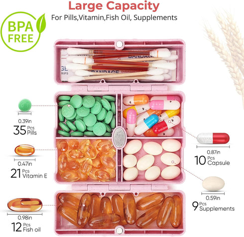 Zentiky Small Daily Pill Organizer with Labels, Medicine Pill Organizer Fit with Your Purse or Pocket for Travel