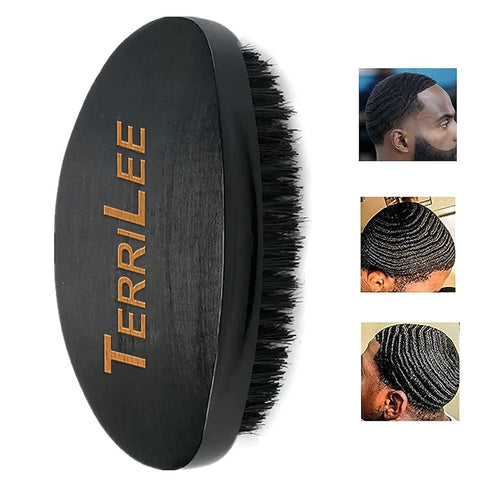 Premium Beech and Black Mix Bristle Wave Brush for Men's Hair Styling - Curved Medium Hard Brush
