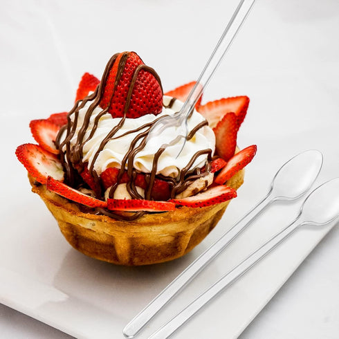 200 Pieces 7.09 Inch Long Clear Plastic Ice Cream Spoons, Disposable Utensils for Sundaes and Milkshakes