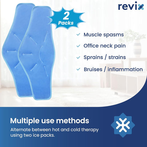 REVIX XL Neck Ice Packs for Injuries, Reusable Hot and Cold Compress for Neck and Shoulders Pain, 2 Packs.