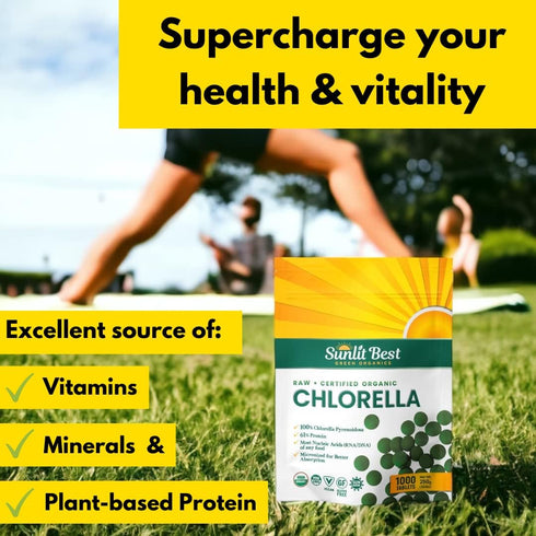 Sunlit Best USDA Organic Premium Chlorella Tablets 1000 Count | 100% Pure Superfood Supplement for Health