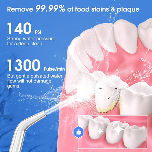 H2ofloss Portable Water Dental Flosser with 5 Modes, 6 Replaceable Jet Tips, Rechargeable, IPX7 Waterproof, 300ml