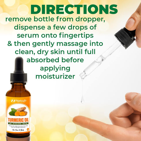Turmeric Serum for Face & Body - All Natural Skin Brightening Oil for Dark Spots, Fights Acne & Heals Scars