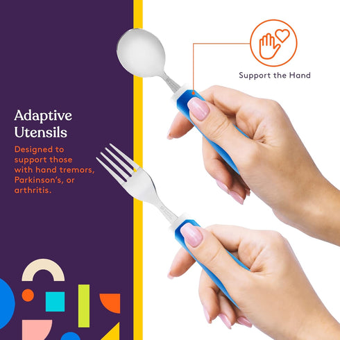 Special Supplies 5-Piece Adaptive Utensils Set, Non-Weighted, Non-Slip Handles for Tremors, Arthritis, Elderly Use