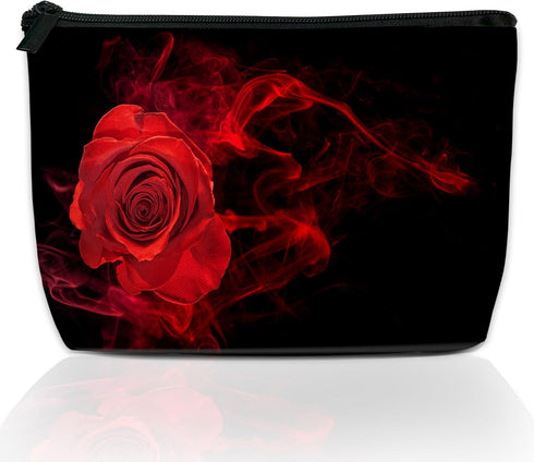 Waterproof Makeup Bag for Purse, Funny Abstract Red Rose Cosmetic Bags for Women, Travel Toiletry Pouch