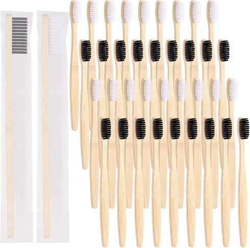 Vesici 200 Pieces Bamboo Toothbrushes Bulk - Soft Bristles Manual Toothbrushes with Micro Fur Ultra Wooden Bamboo for