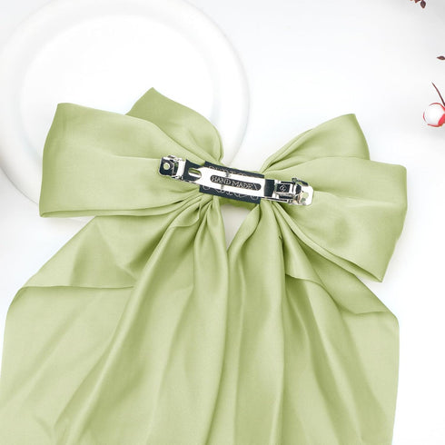 Large Olive Green Hair Bows for Women, Silky Satin Hair Clips, Long Tail Oversize Hair Barrettes
