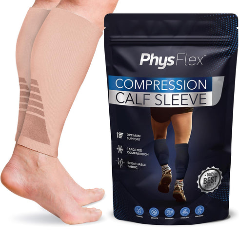 Calf Compression Sleeves for Men and Women - (1 Pair) Footless Support for Varicose Vein, Nursing, Pregnancy, Running