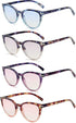 100 CLASSIC 4-Pack Trendy Colored Lens Cateye Reading Glasses for Women - Spring Hinges Fashion Eyeglasses (1.25x)