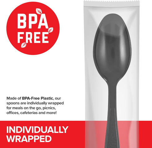 Stock Your Home 250 Count Individually Wrapped Heavyweight Plastic Spoons, Bulk Disposable Utensils