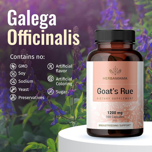 HERBAMAMA Goat's Rue Capsules - 1200 mg Nutritional Supplement for Milk, Lactation & Mammary Development - Non-GMO