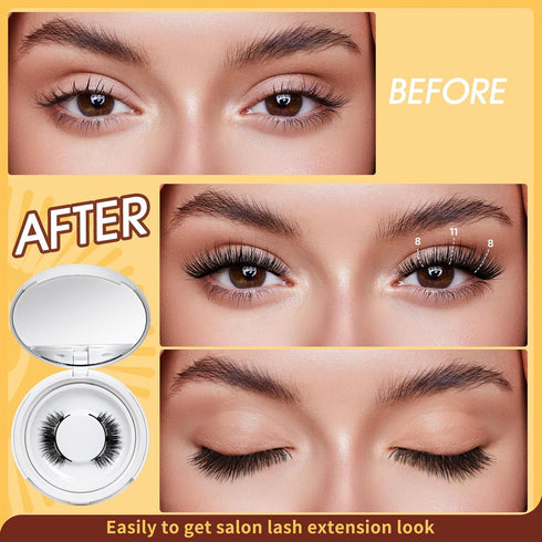 QUEWEL 2 Pair Reusable Magnetic Eyelashes with Applicator - No Glue Needed Cat Eye Natural Look Kit