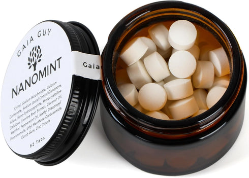 Gaia Guy | NanoMint Fluoride Free Toothpaste, Nano Hydroxyapatite Remineralizing Toothpaste Tablets, Eco-Friendly Glass
