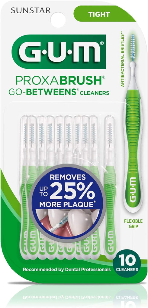 GUM Proxabrush Go-Betweens - Tight Interdental Brushes, Soft Bristled Dental Picks for Plaque Removal, 10ct (6pk)