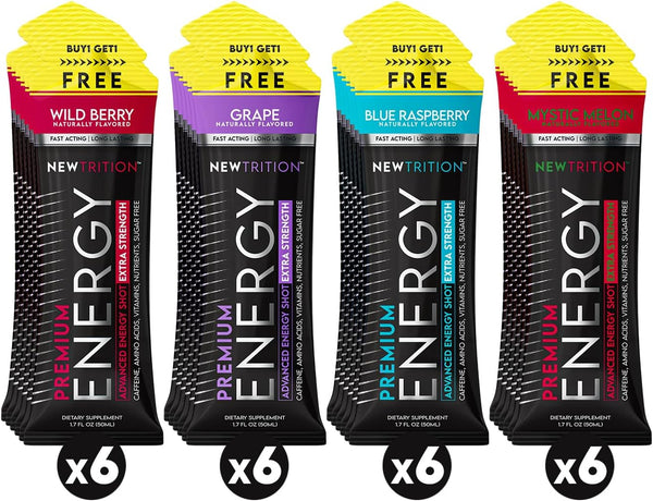 Extra Strength Energy Shots, Caffeine Energy Shots with Vitamin B & Amino Acids, Sugar-Free, 24 Count