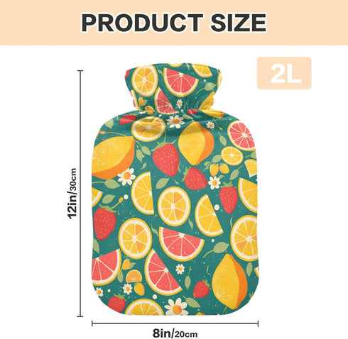 SyXIOP Summer 2L Fresh Fruits Blue Water Bottle for hot Water with Soft Cover, Warm Water Bottle for Bed for Menstrual