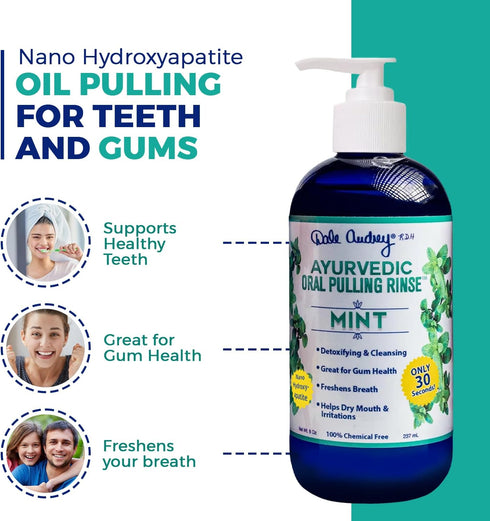 Ayurvedic Nano Hydroxyapatite Oil Pulling for Teeth and Gum | Refreshing Cinnamon and Mint Flavored Organic Mouthwash Oral Rinse | Teeth Whitening Mouthwash for Fresh Breath (Mint, 8 oz)