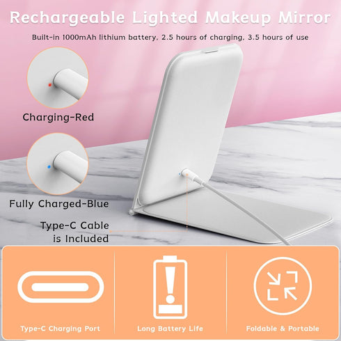 Lighted Travel Makeup Mirror, Portable 10X Magnification with 72 LED Lights, Rechargeable Cosmetic Mirror