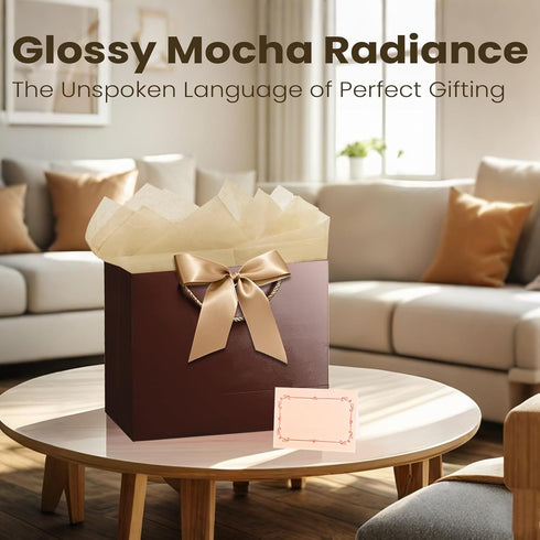 PrintGuru 13 13W 10.2H 4.9D 1 Pack) Large Brown Gift Bag with Tissue Paper and Greeting Card, Paper Gift Bag