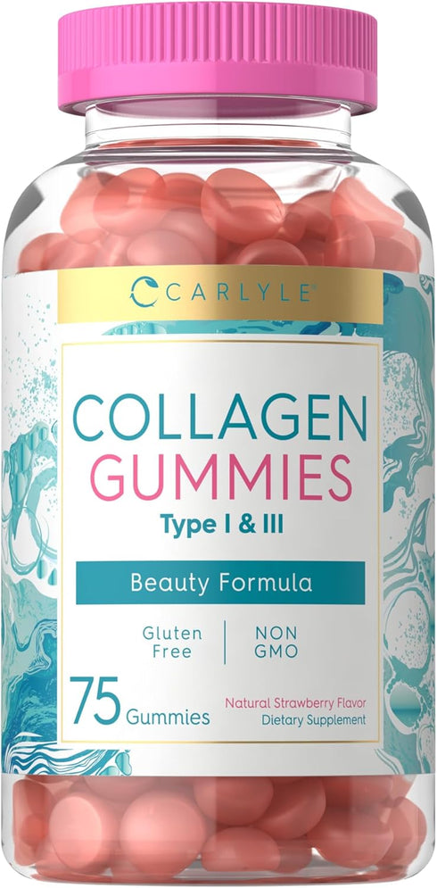 Carlyle Collagen Gummies - Strawberry Flavor Beauty Supplement with Hydrolyzed Collagen Peptides for Women & Men