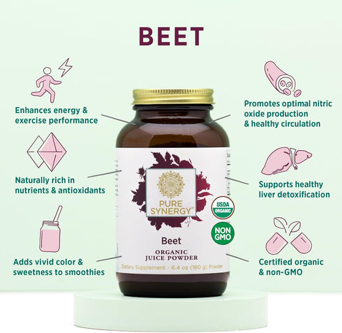 PURE SYNERGY Organic Beet Juice Powder | Pre-Workout Supplement for Healthy Circulation, 6.4 oz