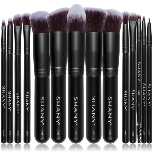 SHANY Makeup Brushes - Black Bombshell, 14-Piece Brush Set for Foundation, Powder, Concealers, Eye Shadows, Kabuki.