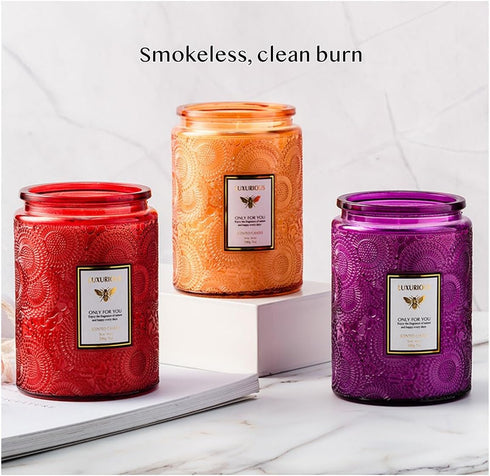 SULEAD 80% 75 14 Oz Relax Candle Soy Wax XL Hr Embossed Glass Jar Essential Oil Smokeless Aromatherapy Home Valentine