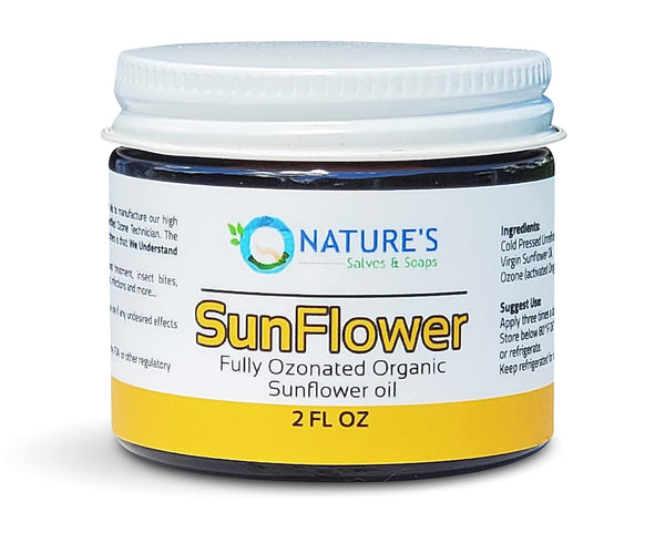 Nature's Salves and Soaps 100% Fully Ozonated Unrefined Organic Sunflower Oil - 2 Oz in Glass Jar