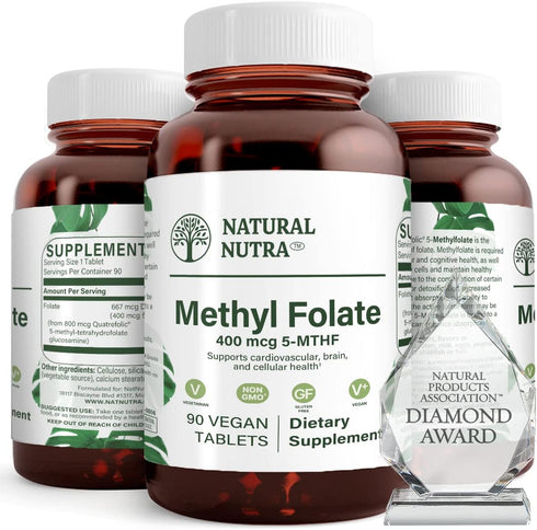 Natural Nutra Active Methyl Folate Supplement, 90 Vegan Tablets (Pack of 2) for Heart, Body, and Brain Health