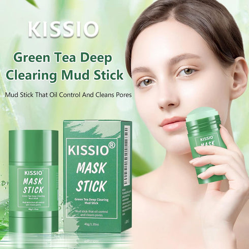 KISSIO Green Tea Mask Stick, Blackhead Remover Face Mask with Volcanic Mud for All Skin Types