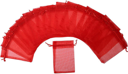 50pcs Drawstring Organza Jewelry Candy Pouch - Christmas Wedding Party Favor Gift Bags (8x12, Red)
