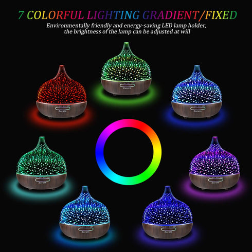Zorara 550ml 3D 7 Essential Oil Diffuser Cool Mist Humidifier Glass Ultrasonic Aromatherapy Humidifier with Color