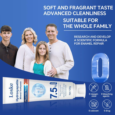 Loske (2) Hydroxyapatite Toothpaste for Stronger Teeth, Natural Remineralization Formula, Fluoride Free Whitening