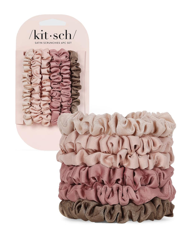 Kitsch Terracotta Satin Hair Scrunchies for Women Softer Than Silk Ponytail Holders 5 Count