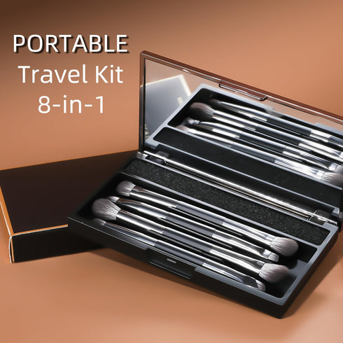ENERGY Travel Eye Makeup Brush Set, 4PCS Eyeshadow Blending Eyeliner Kit with Portable Mirror Case